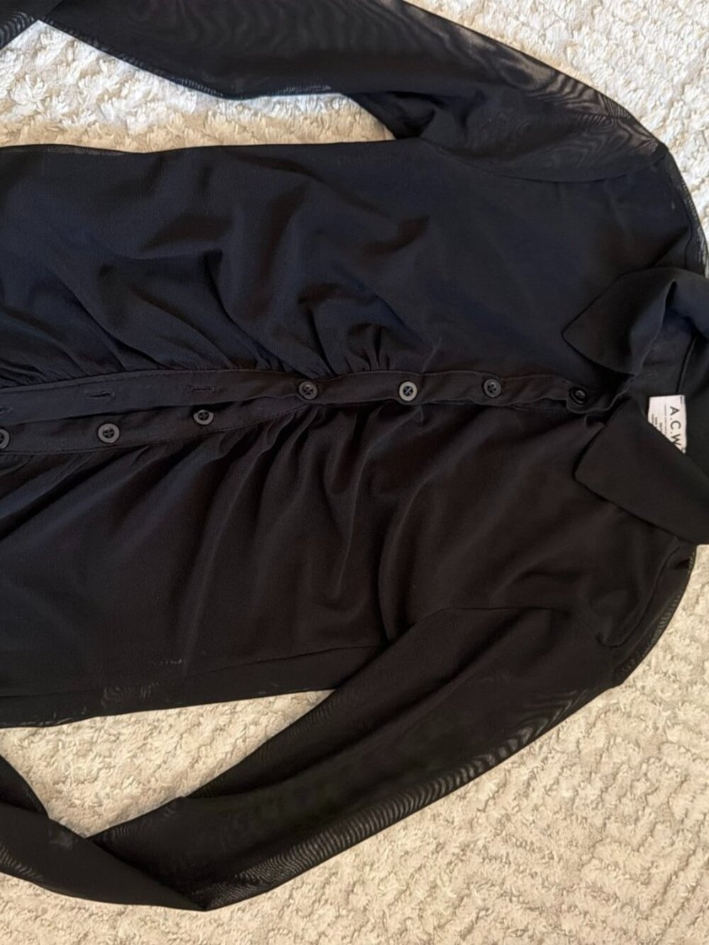 Ardene Black Mesh Button Down Top Sheer Sleeves Size XS NWOT